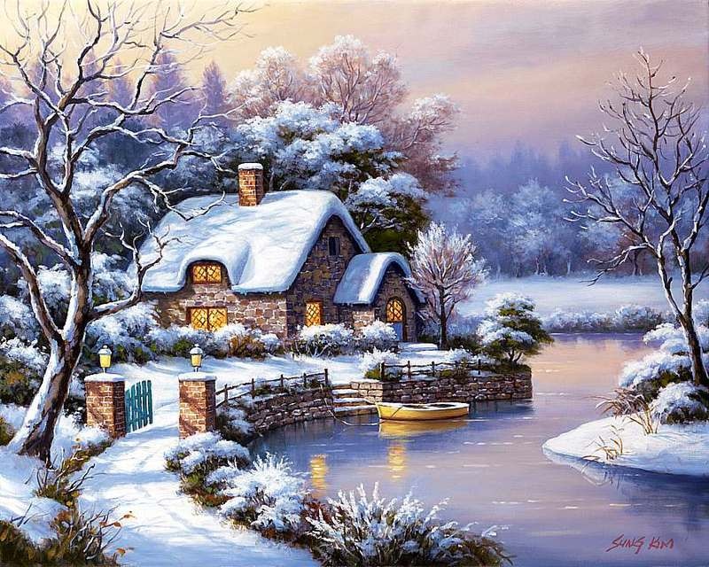 Cross Stitch Kit Cottage by the River