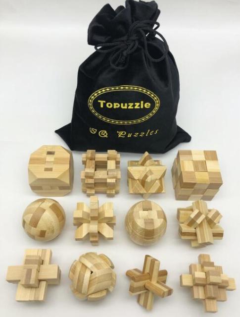 Set of 12PCS Educational Bamboo Puzzle Brain Teaser